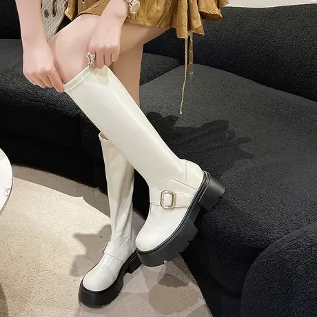 瘦瘦靴长靴女2023秋季粗跟厚底显腿长复古气质英伦风不过膝高筒靴商品大图