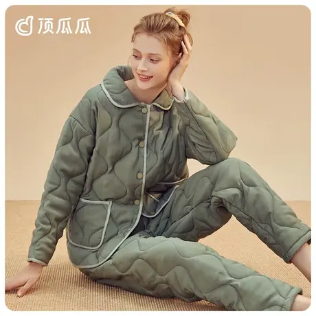 顶瓜瓜秋冬睡衣女士绗棉保暖舒适2022年加厚保暖家居服套装ZB商品大图