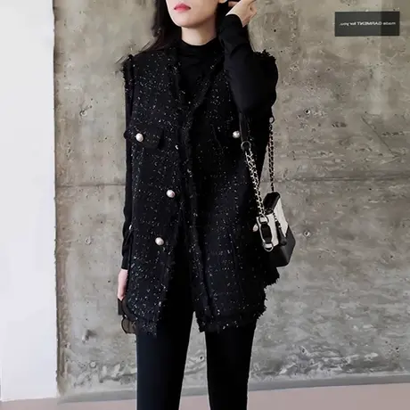 爵莱菲大码小香名媛风外套女气质亮丝马甲2025春秋新款背心马夹图片