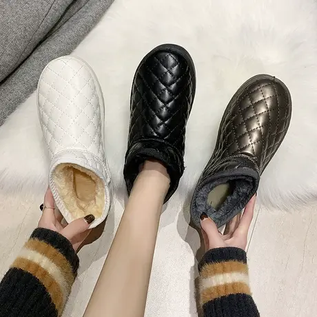 雪地靴女低帮一脚蹬2023冬季新款百搭加绒防滑短筒保暖棉鞋面包鞋图片