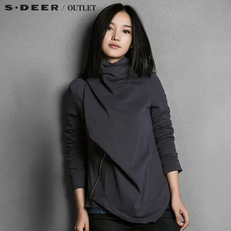 sdeer圣迪奥女装2017秋装简约纯色设计感斜搭片立领外套S15382210商品大图