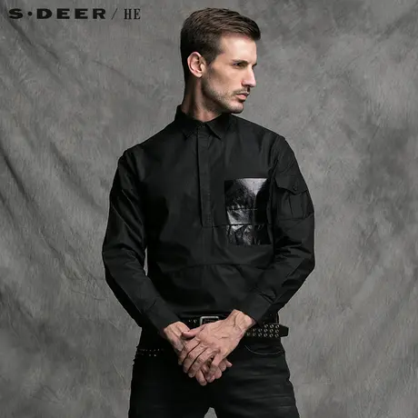 sdeerhe圣迪奥男装简约现代个性时尚涂层搭片长袖衬衫H15370577图片