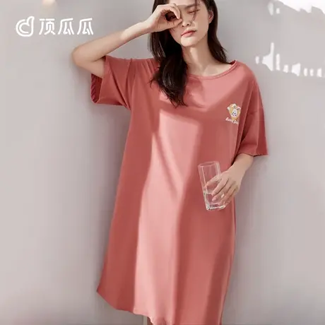 顶瓜瓜小清新印花睡裙女中长款2022年夏季新款女生印花短袖睡衣商品大图