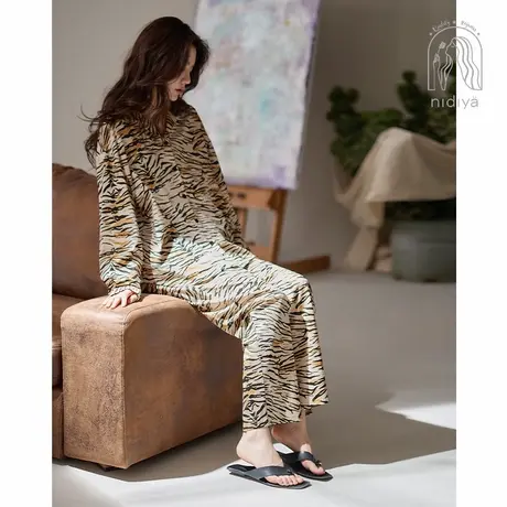 妮狄娅睡衣女秋季柔软棉长袖开衫款简约休闲时尚春秋季家居服套装图片