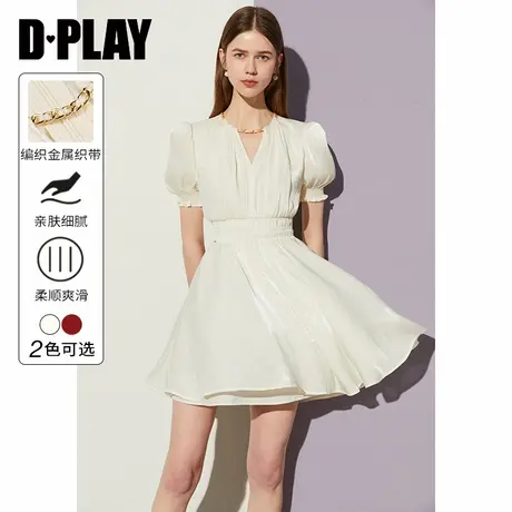 DPLAY夏季新款气质法式白色连衣裙女短袖海边度假沙滩裙短裙图片