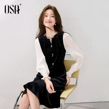 OSA欧莎赫本风假两件连衣裙女2025年秋季新款气质优雅约会鱼尾裙图片
