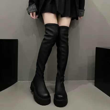 过膝靴女2023年冬季新款厚底增高小个子高筒靴网红爆款粗跟长筒靴商品大图