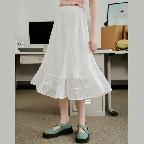 a02复古少女提花仙女风蕾丝半身裙2025春季高腰显瘦百搭半截裙图片