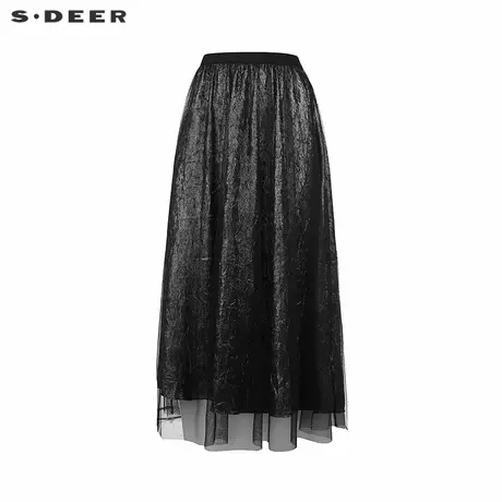 【好物体验专享】sdeer圣迪奥25年新品复古高腰网纱长裙S253Z1111图片