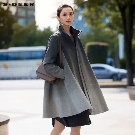 sdeer圣迪奥冬季女装时尚立领渐变毛呢中长款大衣S24482602图片
