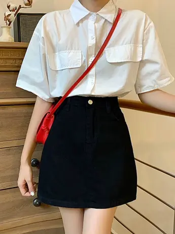 清仓捡漏短裙女夏宽松新款韩版高腰直筒百搭阔腿牛仔半身裙裤图片