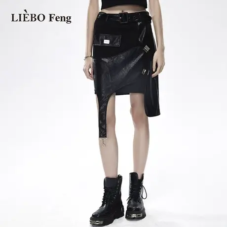 裂帛LIEBOFeng2023年春夏新款高街潮流不规则立体剪裁黑色半身裙图片