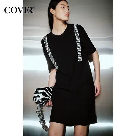 COVER夏季曲珠纱格纹直筒连衣裙图片