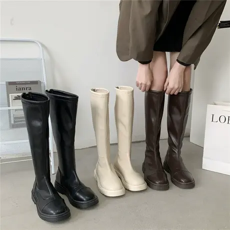 秋冬不过膝长靴女2024新款网红后拉链瘦瘦靴高筒骑士靴显瘦长筒靴商品大图