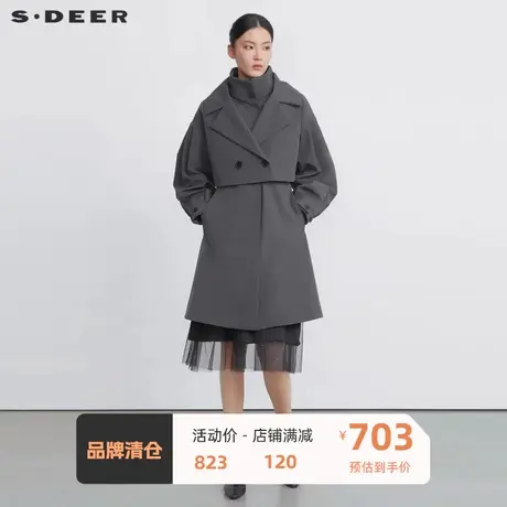sdeer圣迪奥女装时尚翻立领收腰长款羽绒服S22482405图片