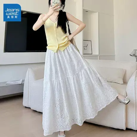 GL真维斯白色法式镂空刺绣半身裙女2025新款春季显瘦气质仙女裙子图片