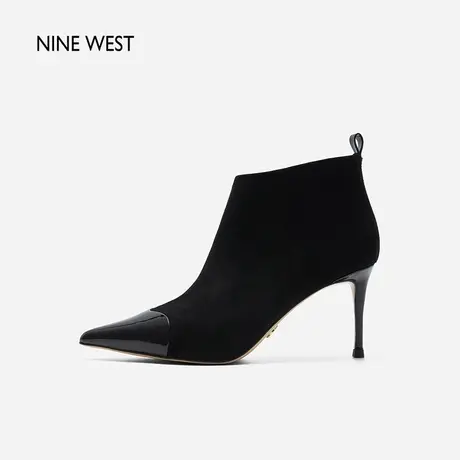 Nine West/玖熙法式气质拼接裸靴2023冬新款千金风尖头细跟时装靴图片