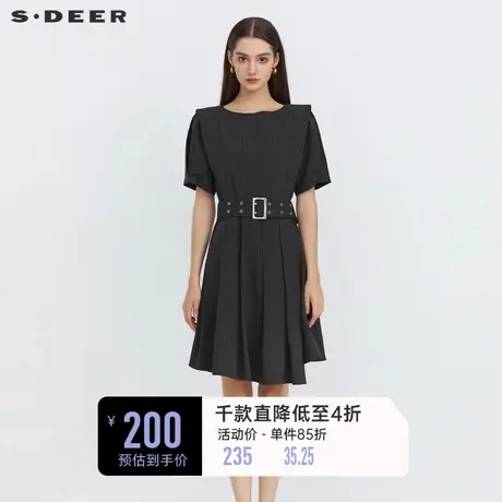 sdeer圣迪奥学院风长裙女春秋季圆领条纹收腰连衣裙S223Z12L8图片