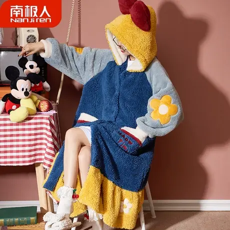 睡袍秋冬款女珊瑚绒孕妇冬天法兰绒加绒加厚浴袍艳丽睡衣冬季女款图片