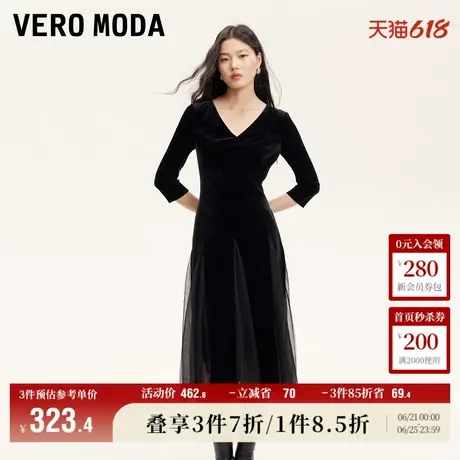 Vero Moda奥莱连衣裙秋季新款丝绒裙拼接网纱显瘦优雅气质流行图片
