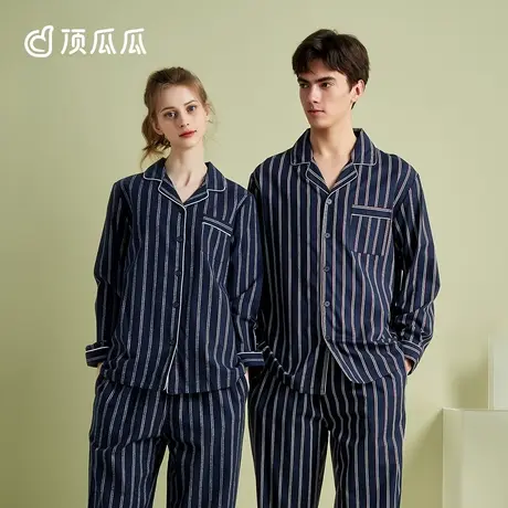 顶瓜瓜情侣纯棉睡衣春秋长袖男大码外穿女家居服两件套装2022新款商品大图