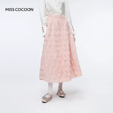 MISSCOCOON可可尼花朵半身长裙女2025秋冬新款粉色蕾丝纱大摆伞裙图片