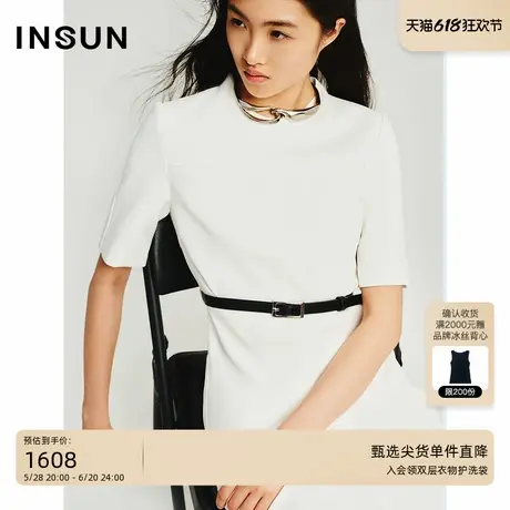 INSUN恩裳夏装简约直身法式白色连衣裙图片