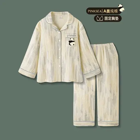 Pinksea睡衣女款2025新款防凸点带胸垫纯棉纱布长袖春秋家居服图片