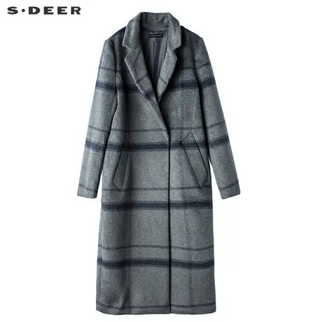 sdeer圣迪奥2019冬新款优雅气质格纹长款暗扣毛呢大衣女S17481802图片