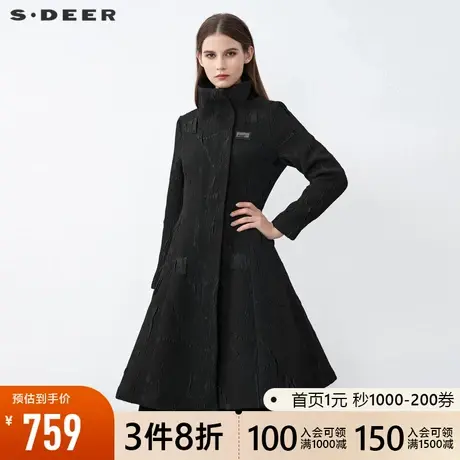 sdeer圣迪奥冬装新款时尚高领肌理褶皱字母不规则风衣女S21481801图片