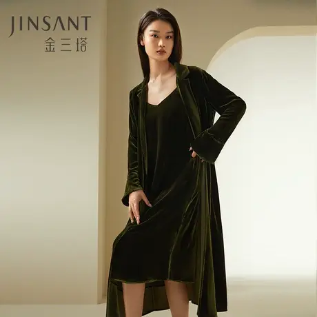 桑蚕丝丝绒垂感丝滑蚕丝吊带裙睡袍女士家居服金三塔图片
