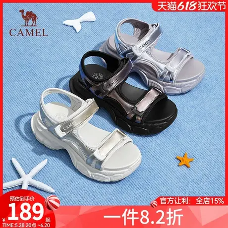 骆驼女鞋2025夏季新款魔术贴通勤休闲增高厚底沙滩鞋百搭运动凉鞋图片