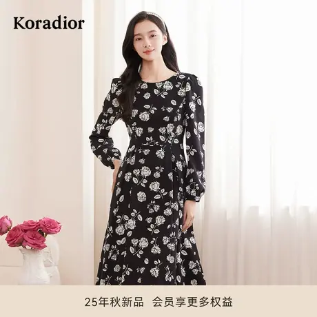 【玫瑰裙】珂莱蒂尔冬季法式浪漫提花连衣裙女收腰显瘦长裙图片