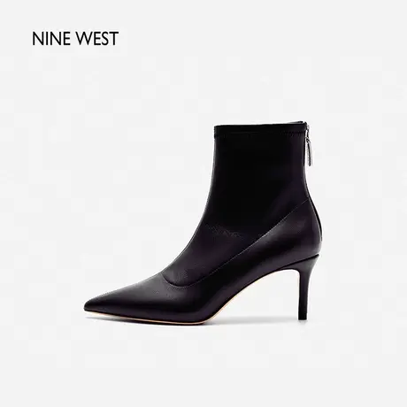 Nine West/玖熙尖头细跟法式气质短靴女秋新款真皮弹力瘦瘦靴图片