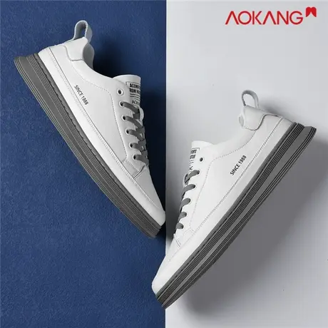 奥康官方旗舰店白色皮鞋春季2024新款英伦风小众男鞋休闲商务板鞋图片