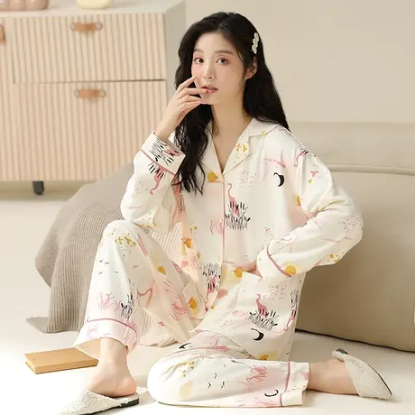 睡衣女纯棉春秋款长袖长裤甜美网红风家居服套装可外穿2023年新款图片