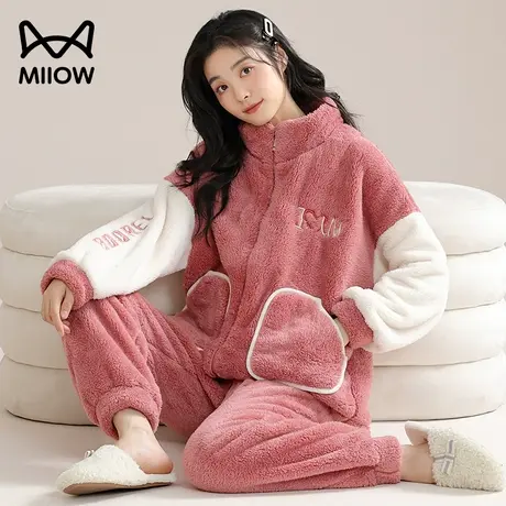 猫人2023新款睡衣女士加绒加厚法兰绒秋冬季珊瑚绒保暖家居服套装图片