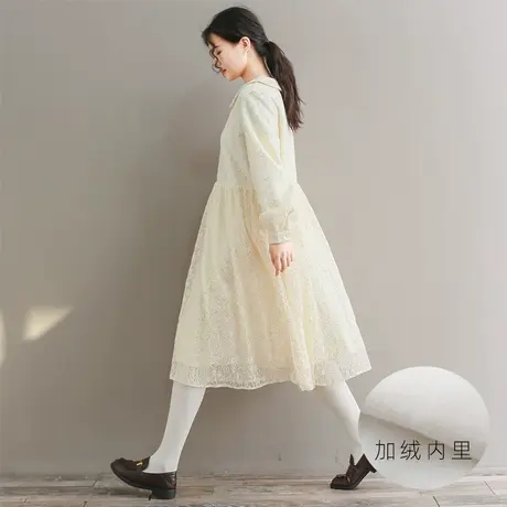 胖妹妹秋冬2023新品蕾丝亮片加绒连衣裙 大码微胖方领长袖打底裙图片