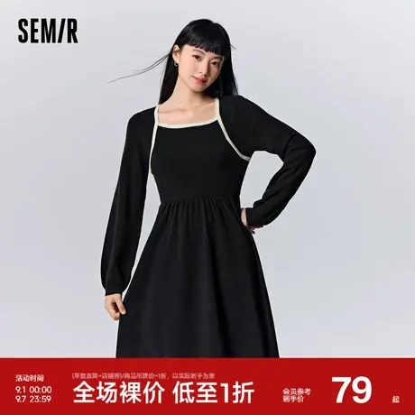 森马连衣裙女撞色方领针织裙法式优雅冬季修身打底裙气质新款2023图片