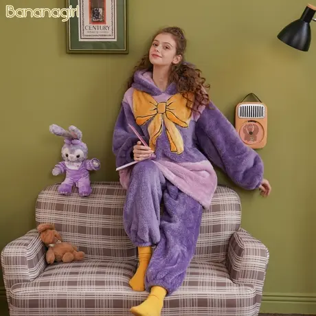 Bananagirl秋冬睡衣女珊瑚绒保暖加厚可爱甜美女公主风可外穿套装图片