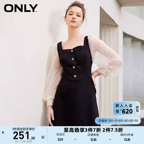ONLY奥莱2023夏季新款泡泡袖假两件牛仔连衣裙女图片