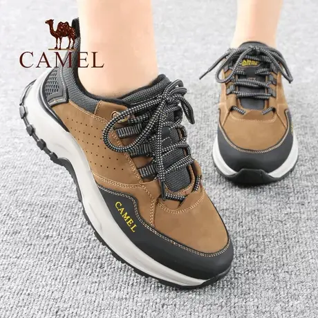 Camel/骆驼男鞋冬季新款品真牛皮加绒保暖厚底徒步正户外休闲鞋子图片
