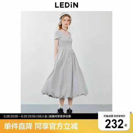 乐町针梭拼接花苞长裙年夏季新款设计感机能风短袖裙凉感T恤裙图片