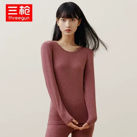 三枪内衣女春秋青年双色薄绒圆领中厚保暖内衣高弹力修身显瘦套装商品大图