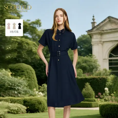 Scofield女装优雅都市老钱风收腰连衣裙可拆卸腰带2025夏季新款图片