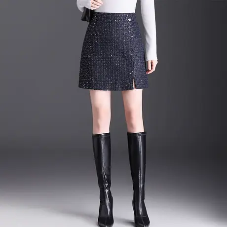 韩版小香风亮片短裙半身裙女2025秋季新款高腰显瘦百搭休闲包臀裙图片