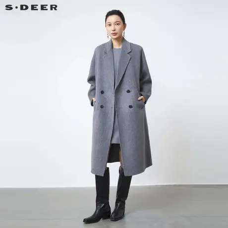 sdeer圣迪奥冬季女装西装领双排扣印花双面呢大衣S24482508图片