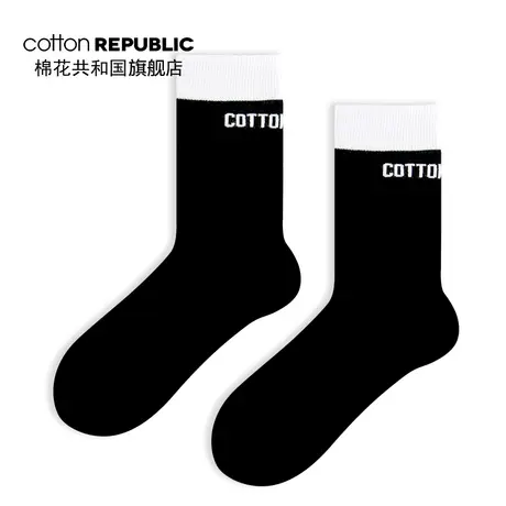 Cotton Republic/棉花共和国女士中筒袜2019冬款情侣撞色提花棉袜商品大图