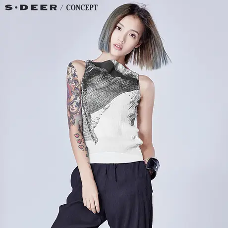【新品】sdeer圣迪奥专柜正品线条感印花时尚无袖上衣S16280651图片