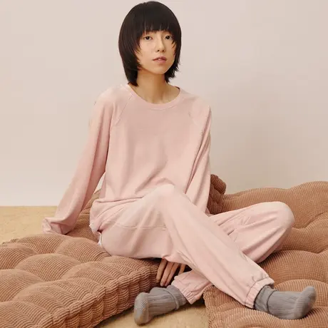 三枪女秋冬家居服花灰绒圆领舒适运动风女家居套装81782图片